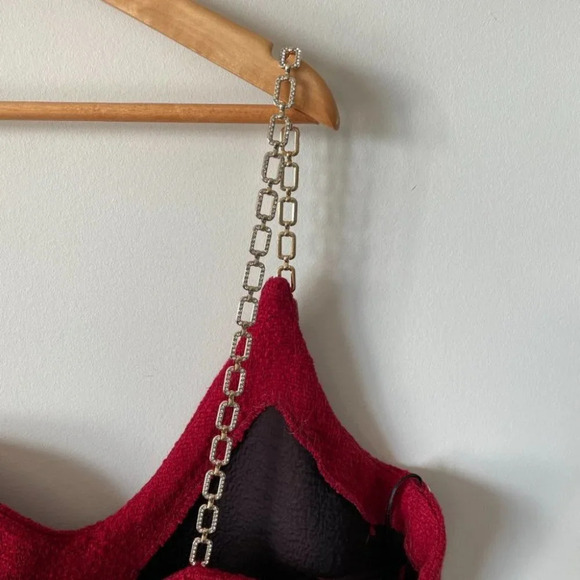 Zara Chain Trim  Asymmetric Mini Dress Red Tweed Blogger Fave Size Large NWT - Picture 14 of 16